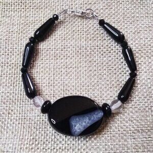 Massive Protection Bracelet: Black Agate + Quartz ~ Balance Energy & Chi Flow